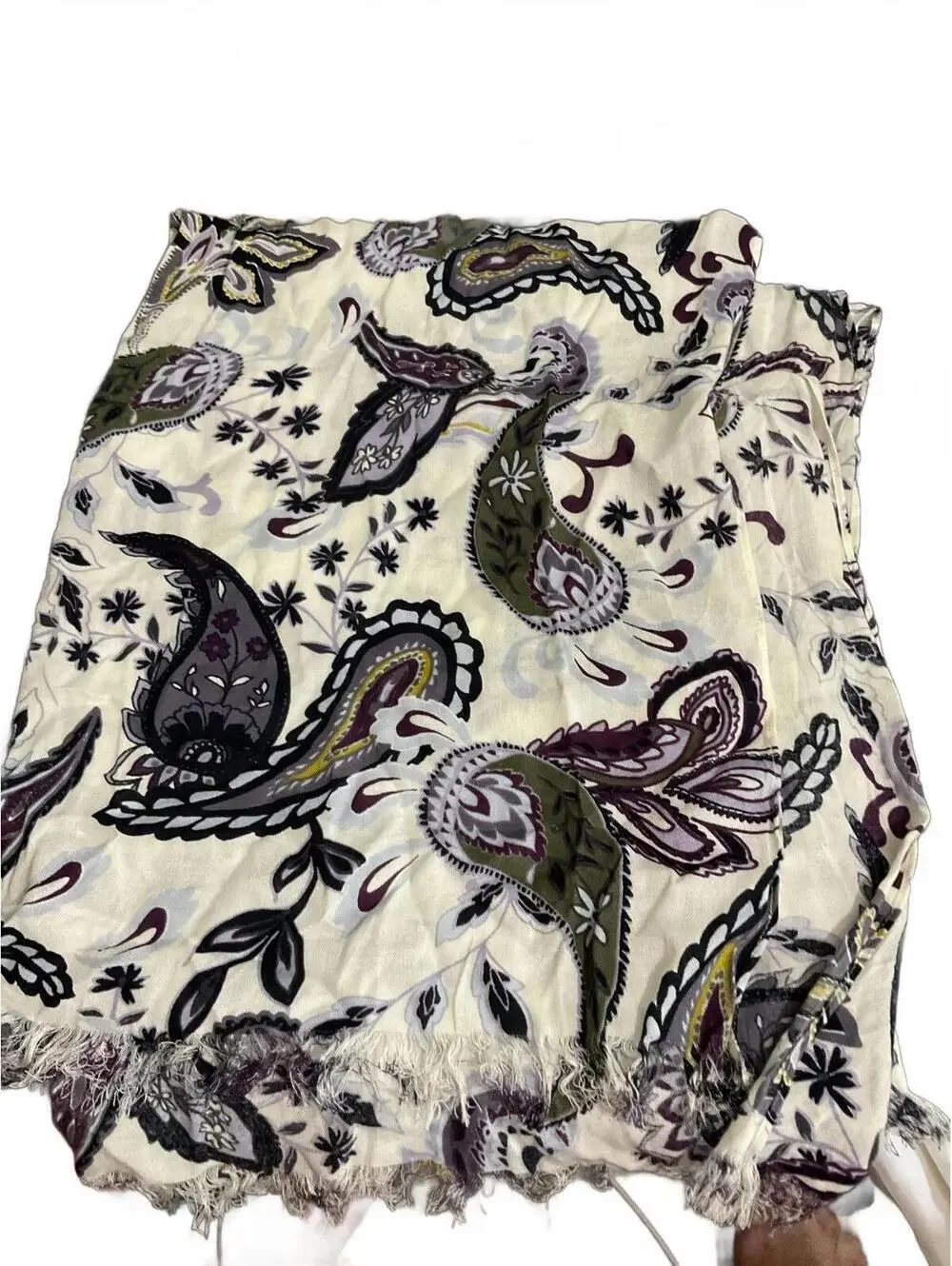Women's Paisley Print Scarf with Frayed Hem 72” x 29”